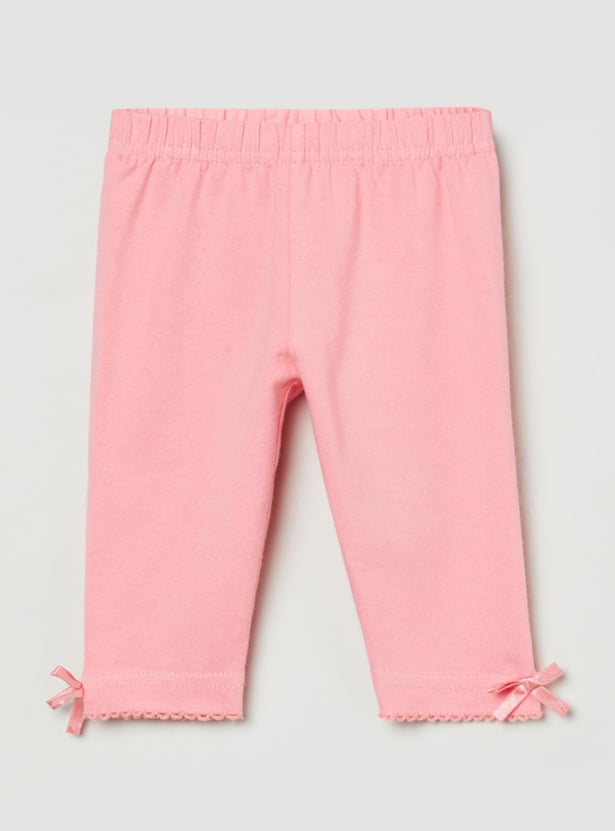 Girls Solid Woven Elasticated 3/4th Leggings