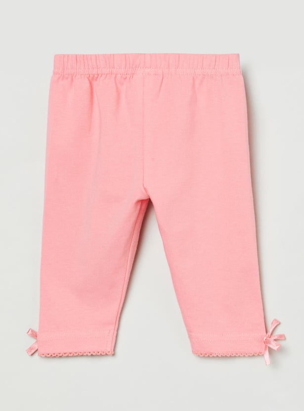 Girls Solid Woven Elasticated 3/4th Leggings