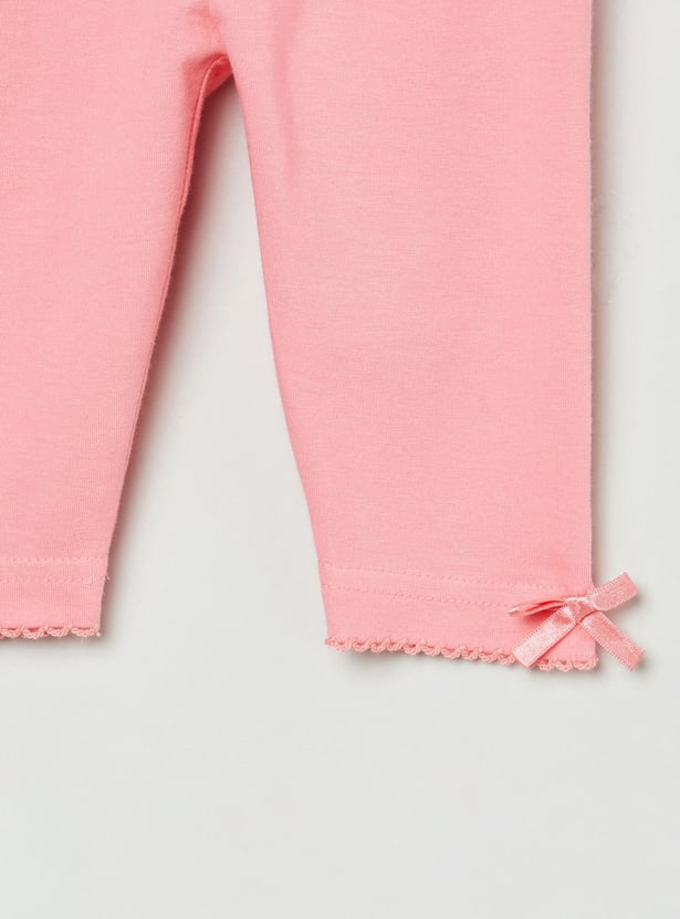 Girls Solid Woven Elasticated 3/4th Leggings