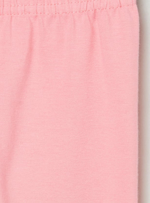 Girls Solid Woven Elasticated 3/4th Leggings
