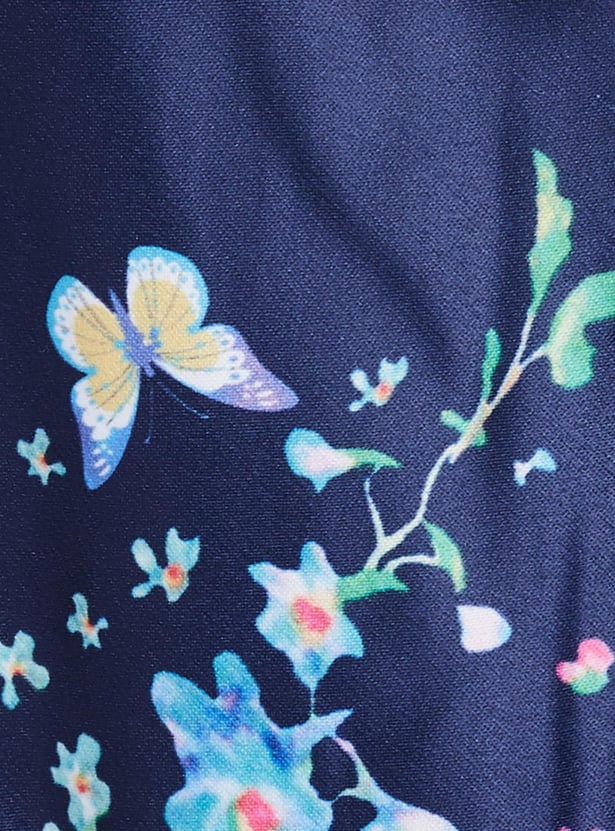 Girls Printed A-Line Dress With Belt