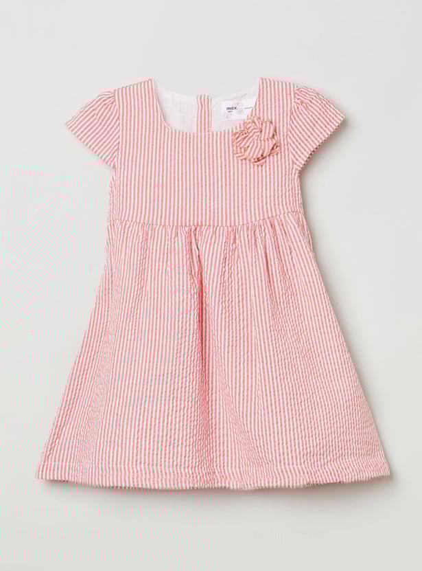 Girls Striped Round Neck A-Line Dress 