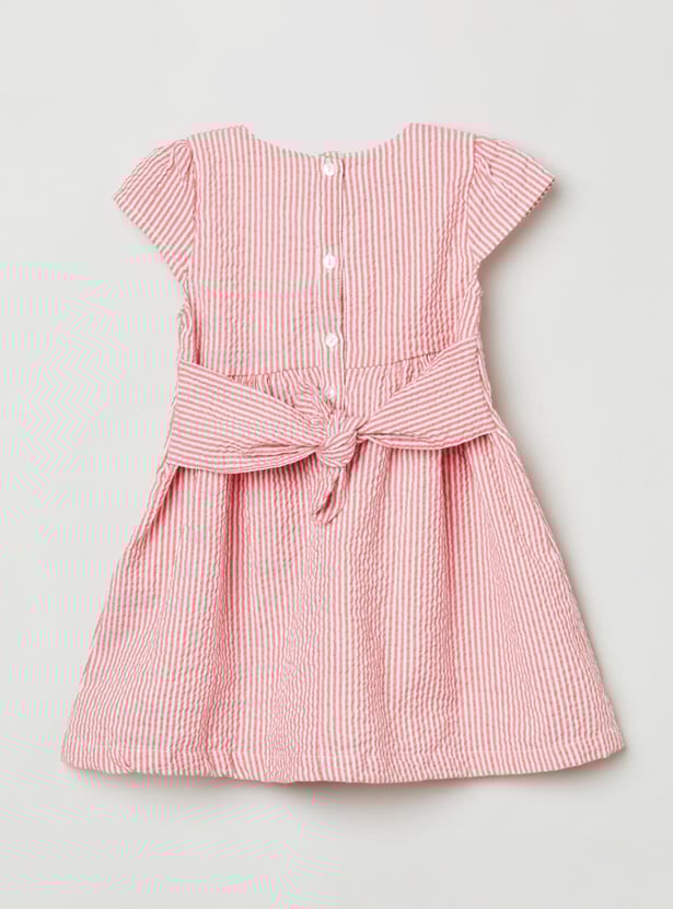 Girls Striped Round Neck A-Line Dress 