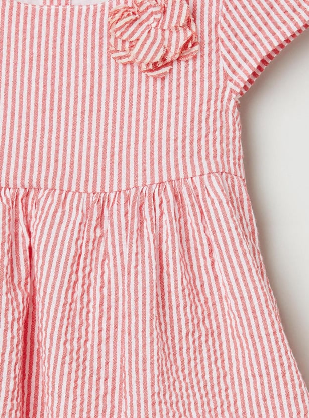 Girls Striped Round Neck A-Line Dress 