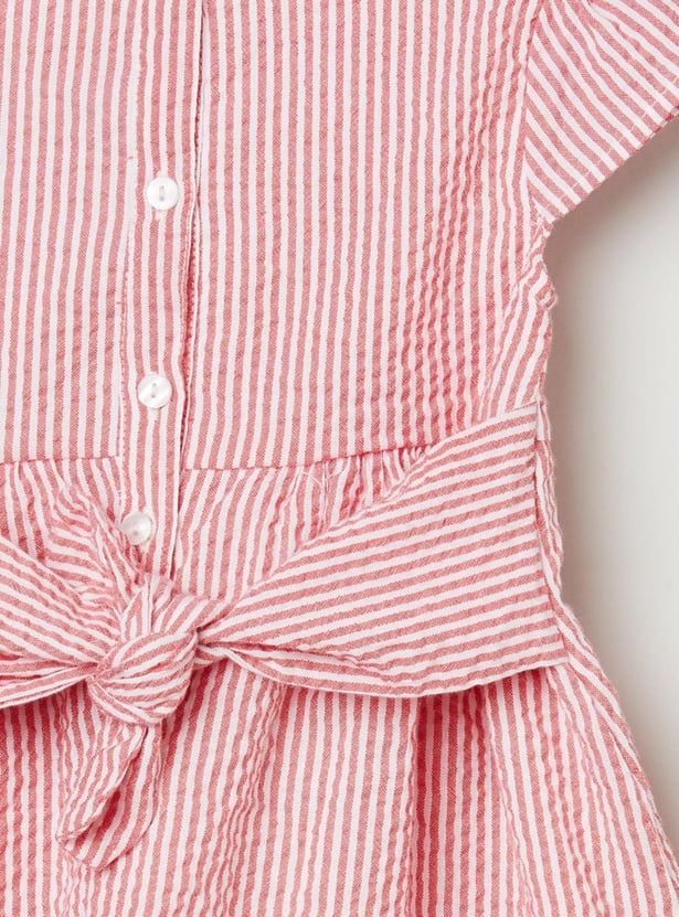 Girls Striped Round Neck A-Line Dress 