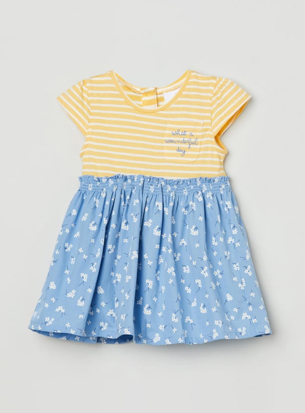 Girls Printed Round Neck Fit and Flare Dress