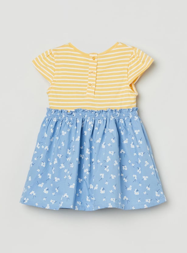 Girls Printed Round Neck Fit and Flare Dress