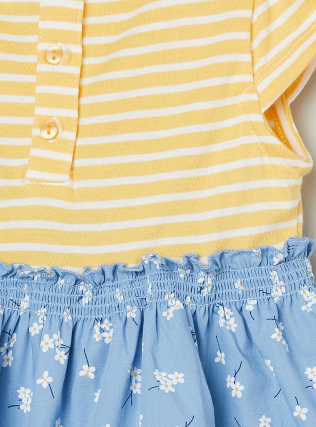 Girls Printed Round Neck Fit and Flare Dress