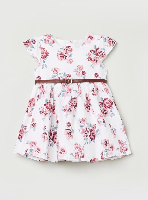 Girls Floral-Print A-Line Dress with Belt