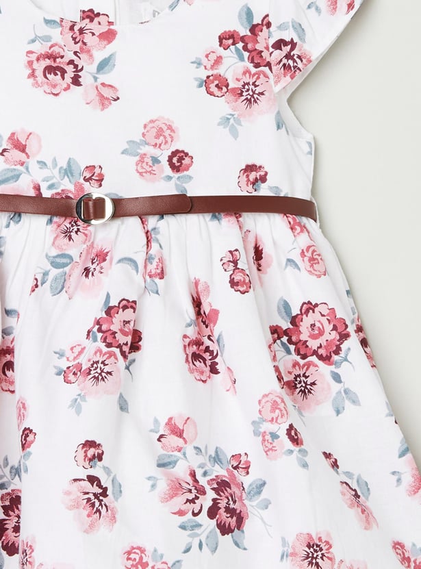 Girls Floral-Print A-Line Dress with Belt