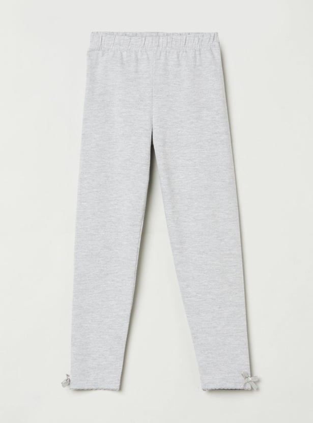 Girls Solid Bow Detailed Leggings