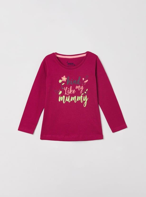 Girls Typographic Print Round Neck T-shirt