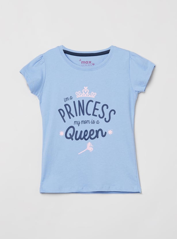Girls Typographic Print Round Neck T-shirt