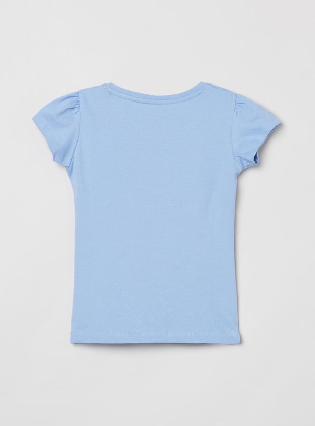 Girls Typographic Print Round Neck T-shirt