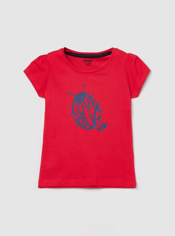 Girls Printed Cap Sleeves T-shirt