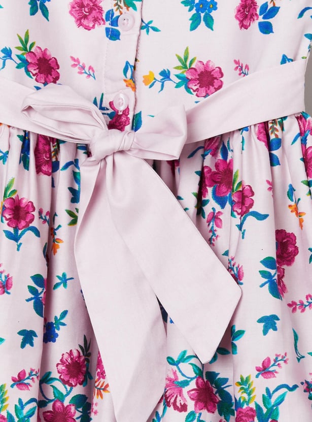 Girls Printed Round Neck A-line Dress