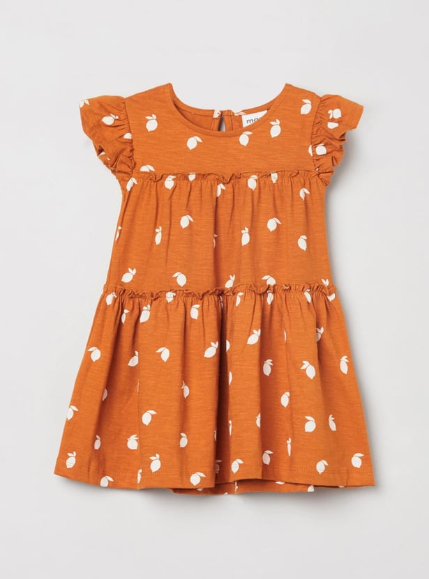 Girls Printed Round Neck A-Line Dress