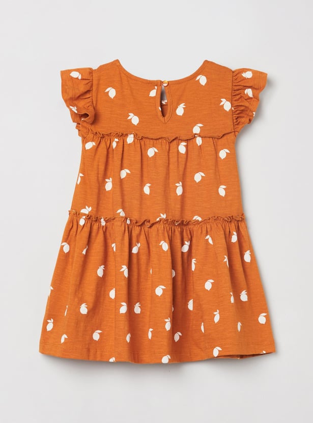 Girls Printed Round Neck A-Line Dress