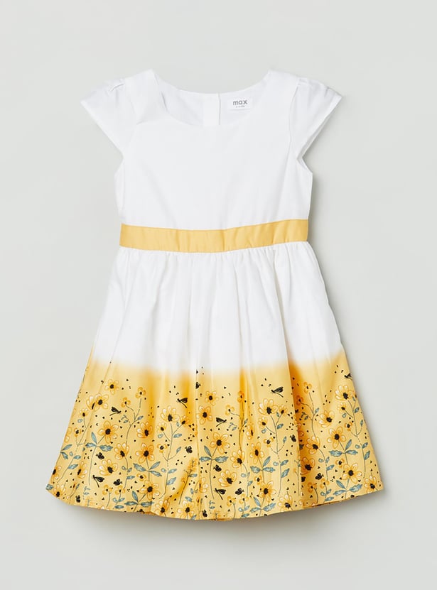 Girls Printed Cap Sleeves Dress