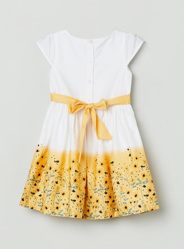 Girls Printed Cap Sleeves Dress