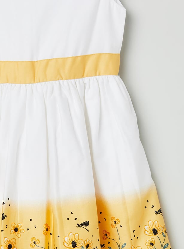 Girls Printed Cap Sleeves Dress