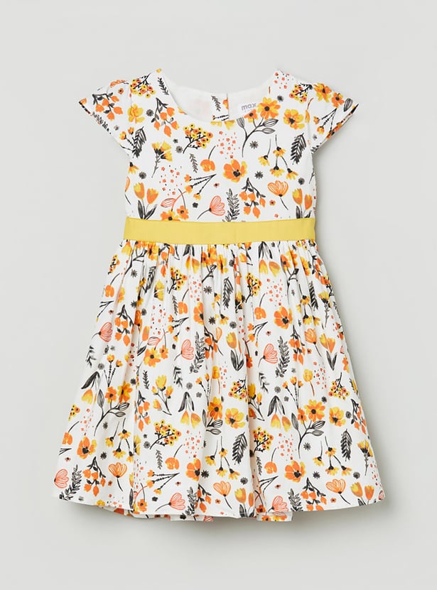 Girls Printed Cap Sleeves A-Line Dress