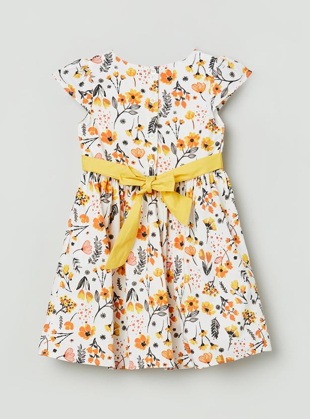 Girls Printed Cap Sleeves A-Line Dress