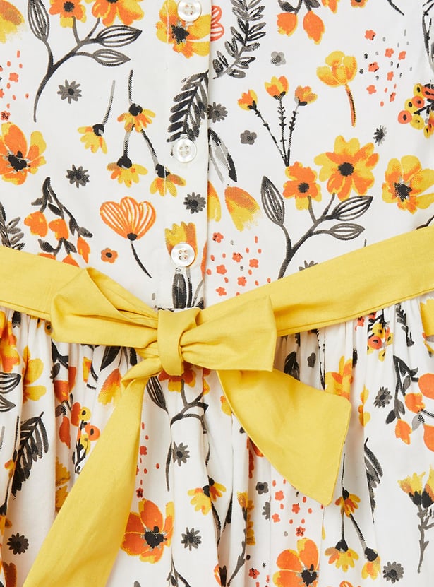 Girls Printed Cap Sleeves A-Line Dress