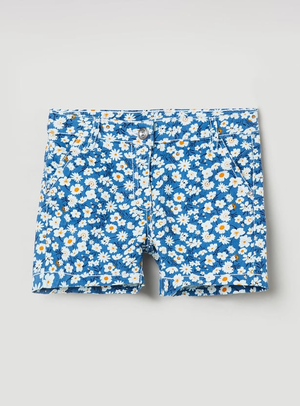 Girls Floral Printed Casual Shorts