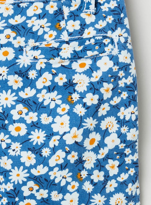 Girls Floral Printed Casual Shorts