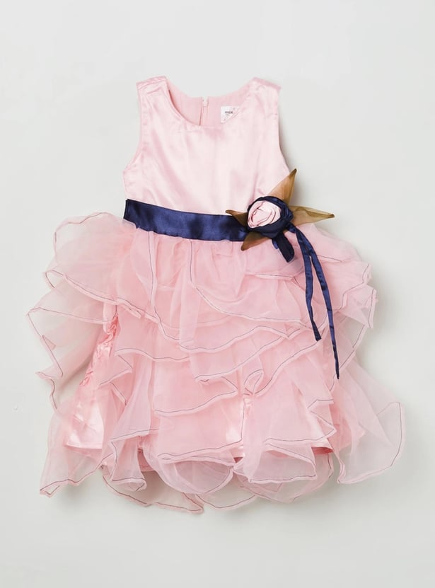 Girls Solid Sleeveless A-line Dress