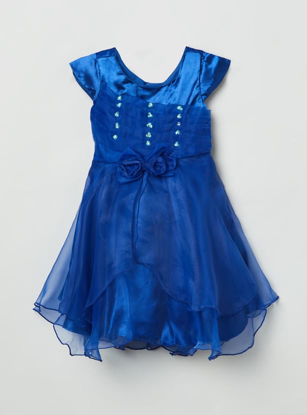 Girls Embellished Asymmetric A-line Dress