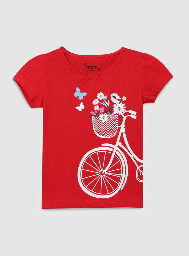 Girls Printed Round Neck T-shirt with Pyjamas