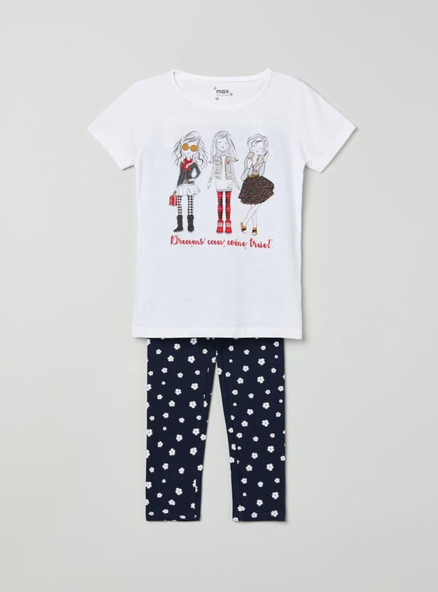 Girls Printed T-shirt with Pants