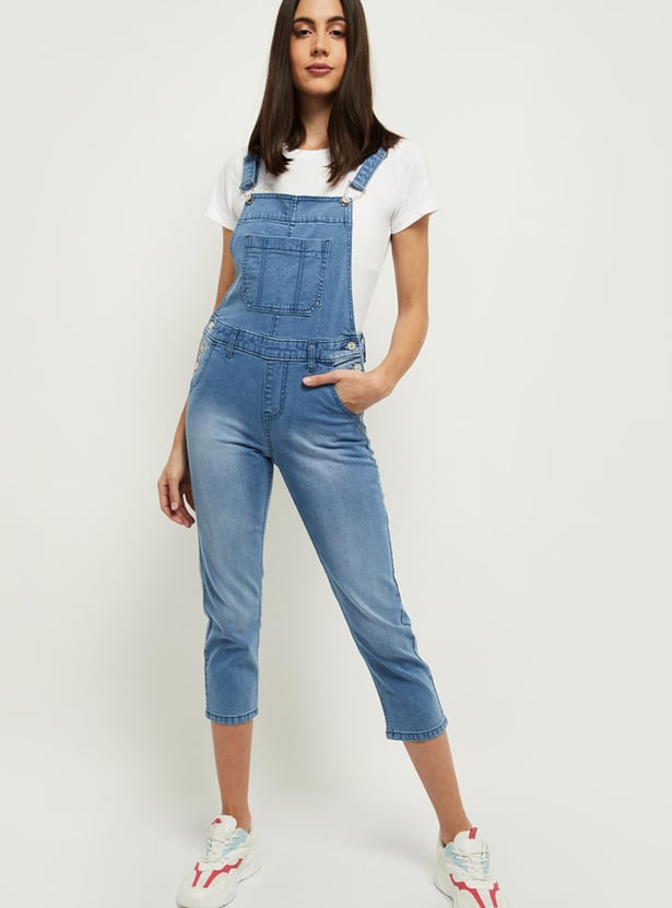 Women Washed Cropped Dungarees 