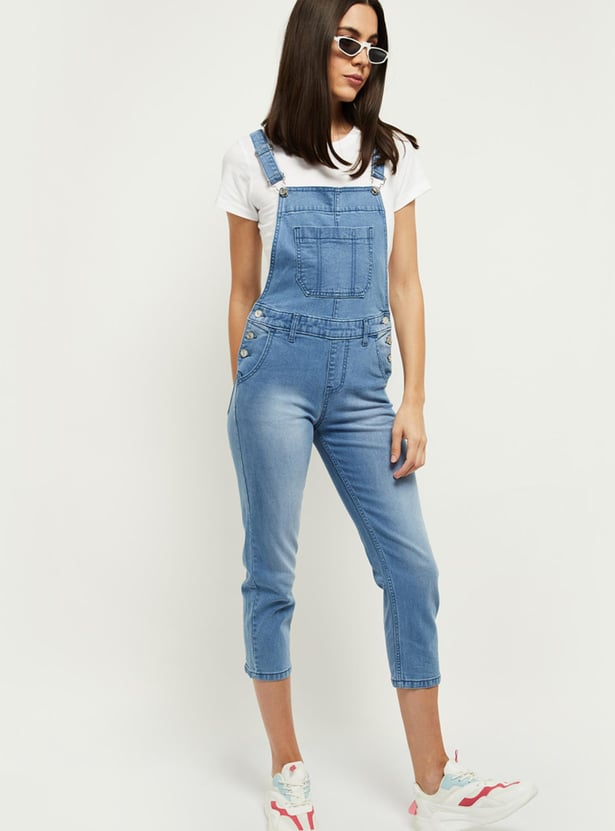 Women Washed Cropped Dungarees 