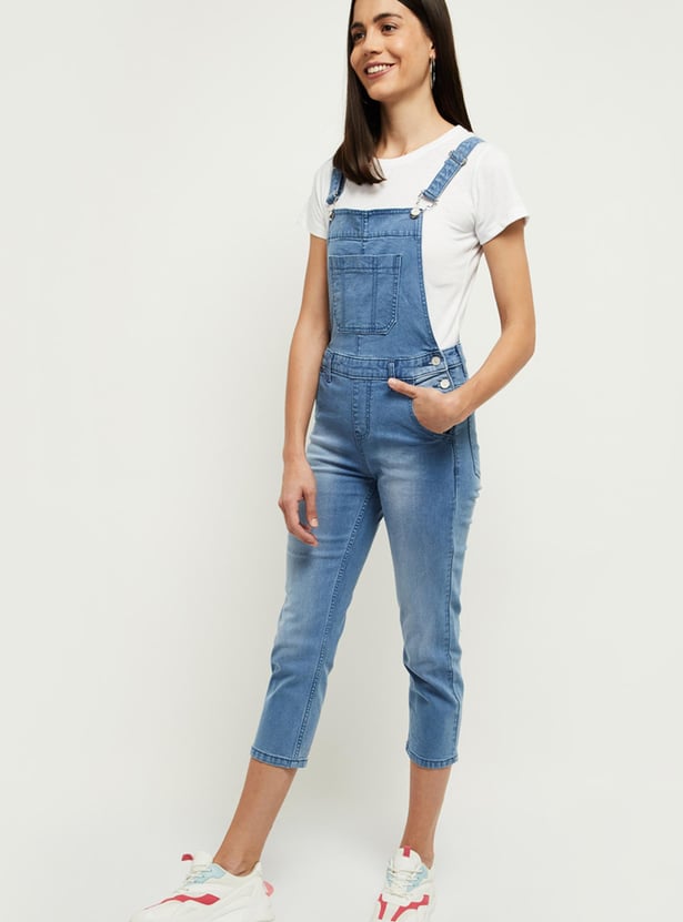 Women Washed Cropped Dungarees 