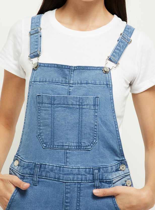 Women Washed Cropped Dungarees 