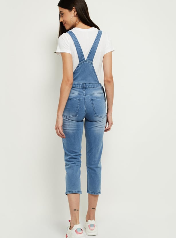 Women Washed Cropped Dungarees 