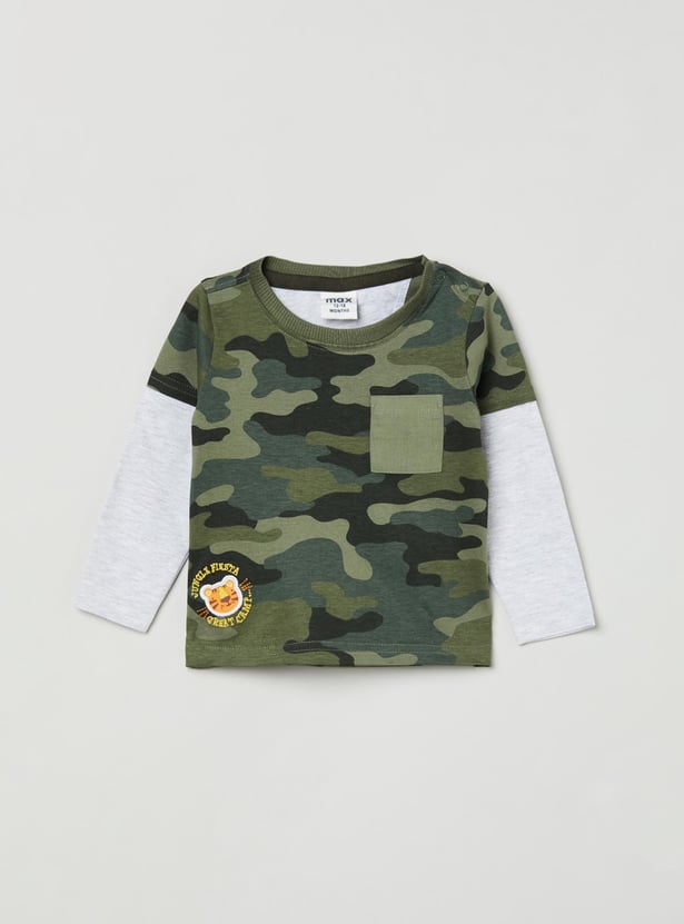 MAX Boys Camouflage Printed Full Sleeves T-shirt