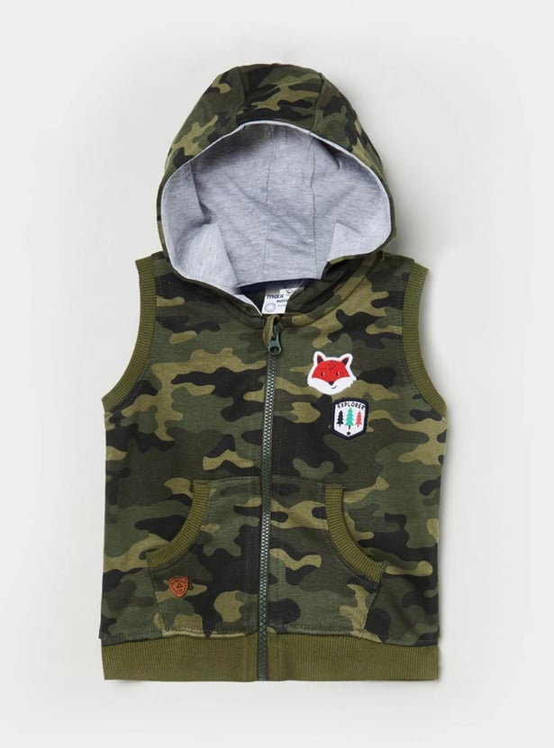 MAX Boys Camouflage Print Sleeveless Hooded Sweatshirt