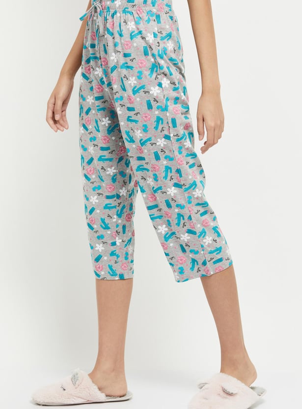 Women Printed Drawstring Waist Capris