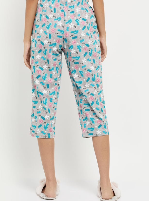 Women Printed Drawstring Waist Capris