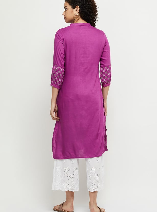 Women Cotton Printed Band Collar Kurta