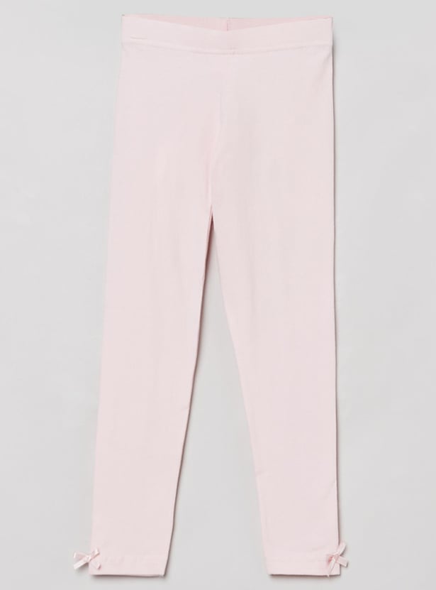 Girls Solid Bow Detailed 3/4th Leggings