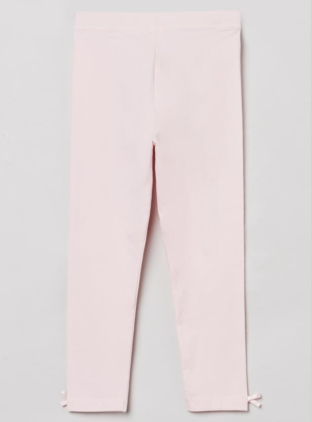 Girls Solid Bow Detailed 3/4th Leggings
