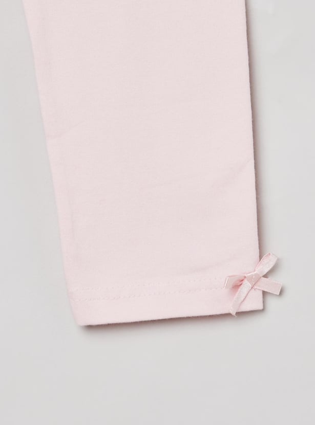 Girls Solid Bow Detailed 3/4th Leggings