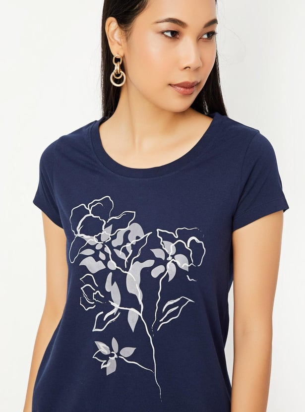 Women Cotton Printed Round Neck T-shirt
