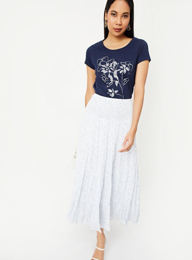 Women Cotton Printed Round Neck T-shirt