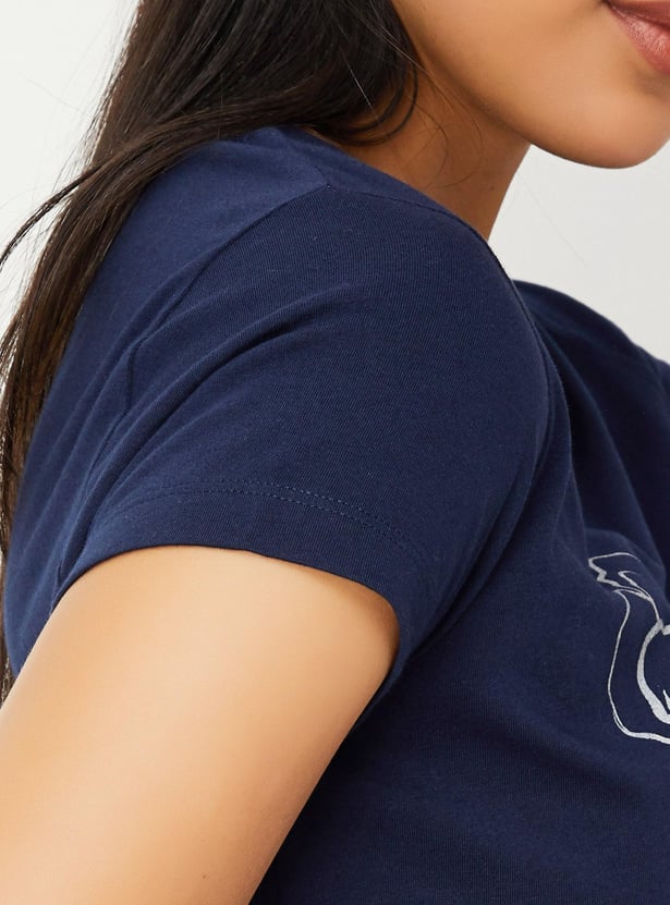 Women Cotton Printed Round Neck T-shirt
